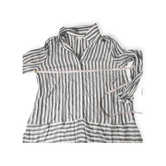 Striped Pleione Womens Button-Up Blouse M Navy/White - Picture 3 of 6